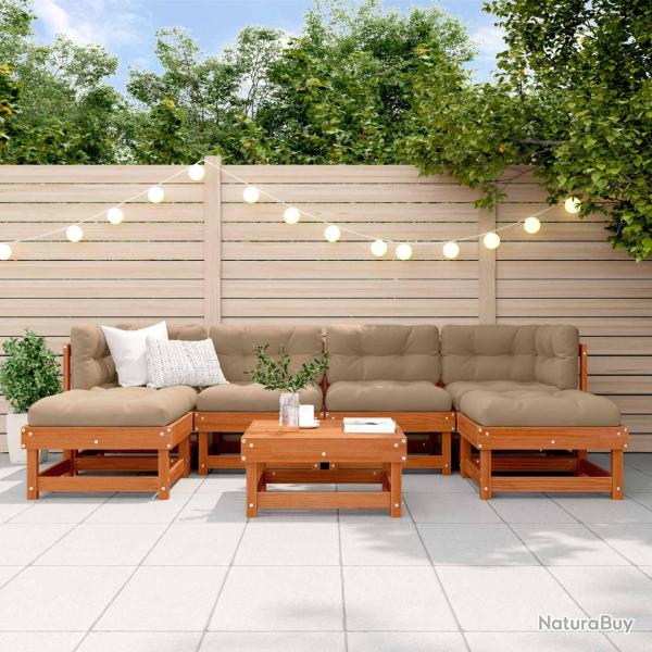 Ensemble de salon de 7 pcs Brun cire Bois de pin massif