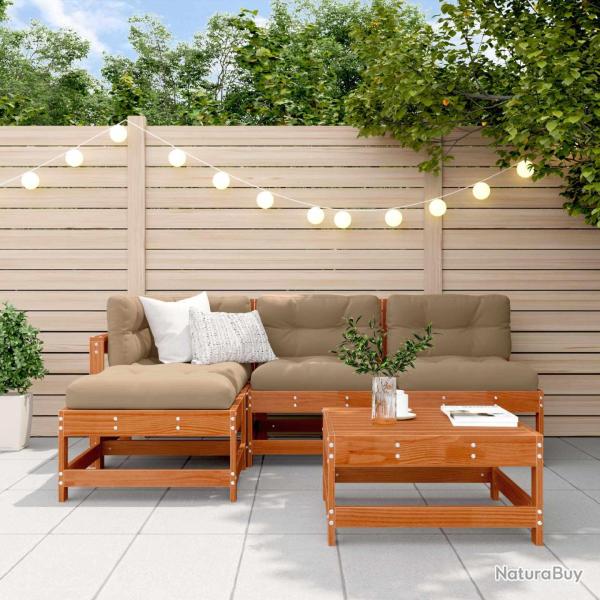 Ensemble de salon de 5 pcs Brun cire Bois de pin massif