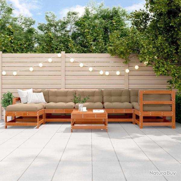Ensemble de salon de 8 pcs Brun cire Bois de pin massif