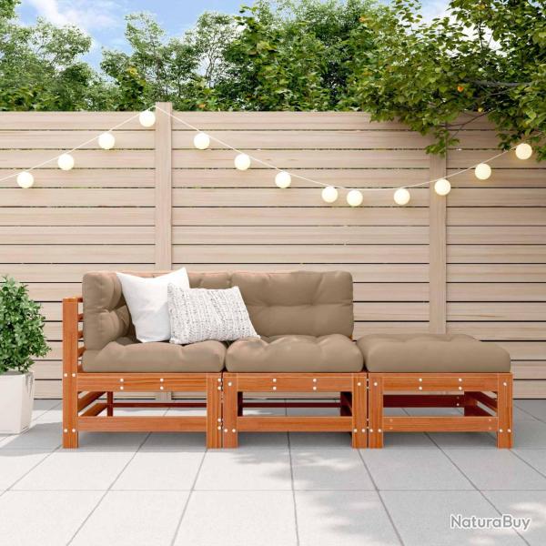 Ensemble de salon de 3 pcs Brun cire Bois de pin massif