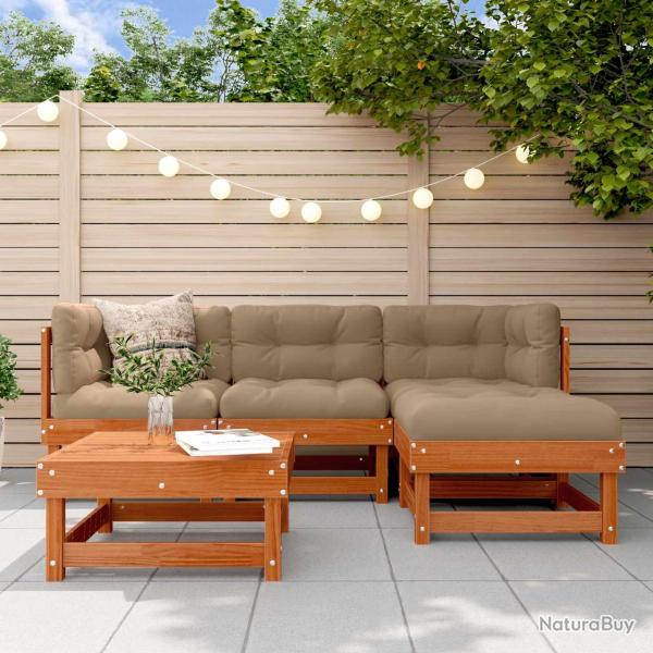 Ensemble de salon de 15 pcs Brun cire Bois de pin massif