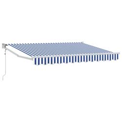 Auvent r&eacute;tractable Bleu et Blanc 2,5 x 2 m Polyester et m&eacute;tal