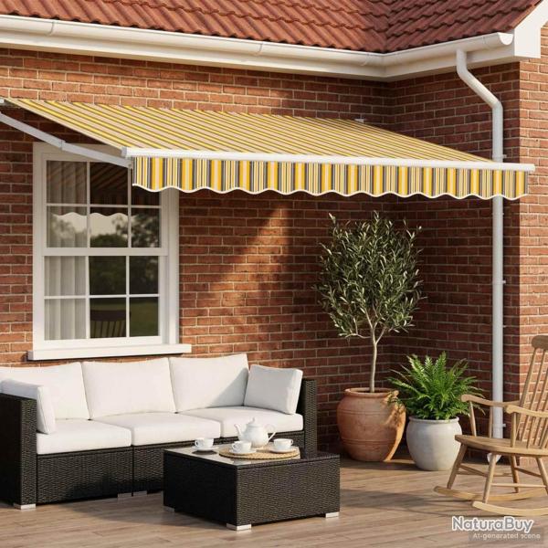 Auvent Jaune, Gris et Blanc 2,5 x 2 m Polyester et m�tal