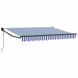Store banne &eacute;lectrique ray&eacute; bleu et blanc, 100 % polyester, pour la terrasse, 3,5 &times; 2 m