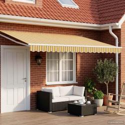 Store r&eacute;tractable manuel avec LEDs Jaune, Gris et Blanc 4 &times; 3 m