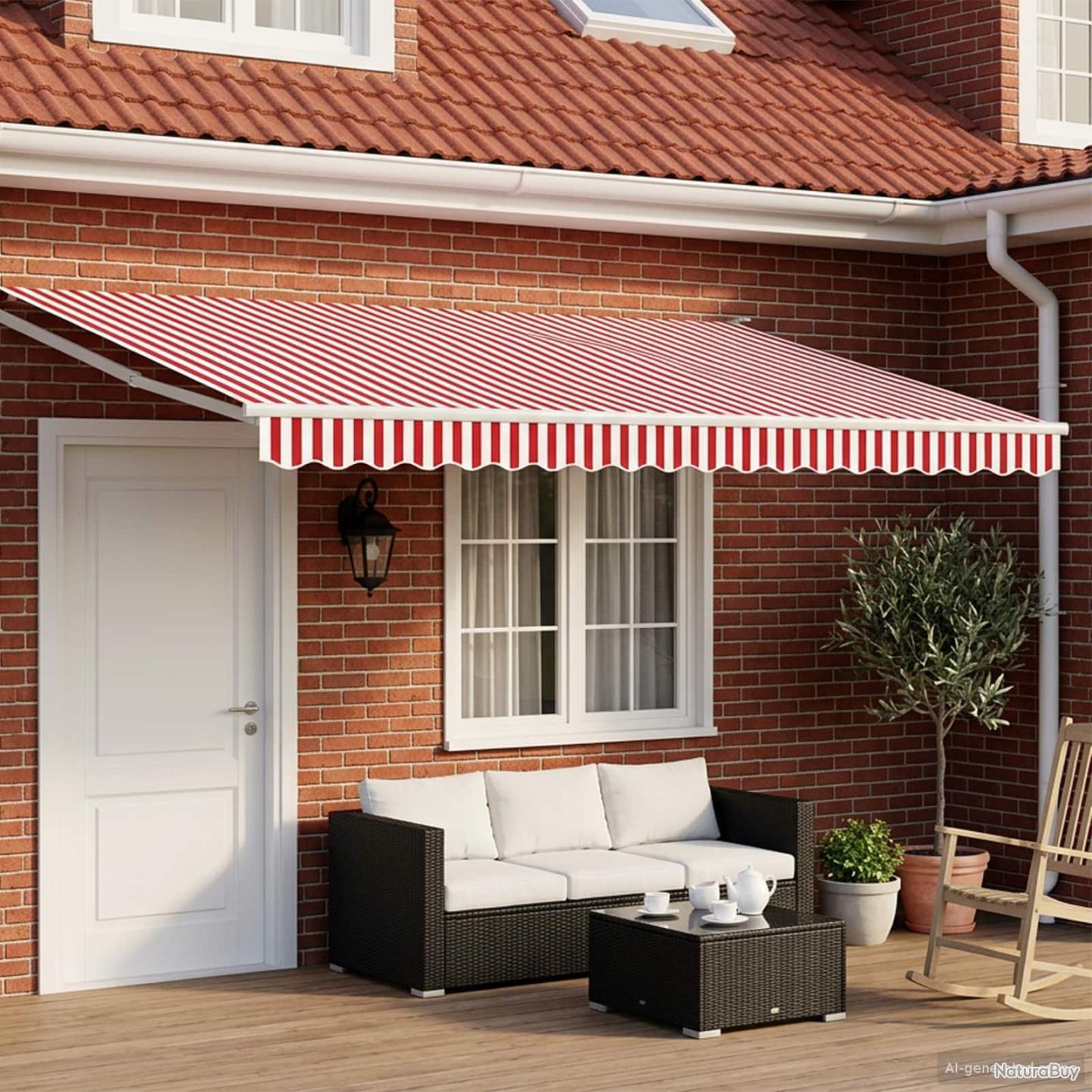 Store rétractable manuel avec LEDs Rouge et Blanc 5 x 3 m - Auvents ...