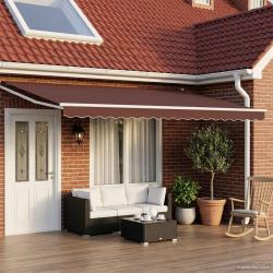 Auvent r&eacute;tractable &eacute;lectrique Marron et blanc 4,5 &times; 3 m
