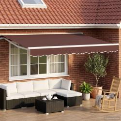 Cadre de store manuel avec LEDs Marron et blanc 3,5 x 2,5 m