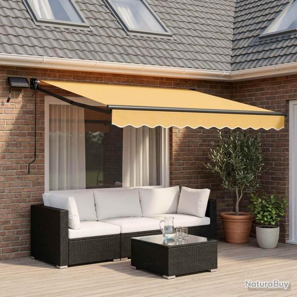 Store banne manuel avec LED solaires, coloris sable, pour la terrasse, 3,5 � 2,5 m