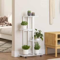 Jardini&egrave;re &agrave; 4 niveaux avec roues 44x23x80 cm Blanc Fer