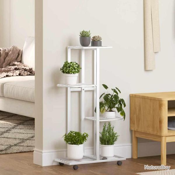 Jardini�re � 4 niveaux avec roues 44x23x80 cm Blanc Fer