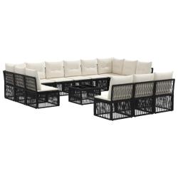 Ensemble de canap&eacute; de 14 pcs Noir polyrotin