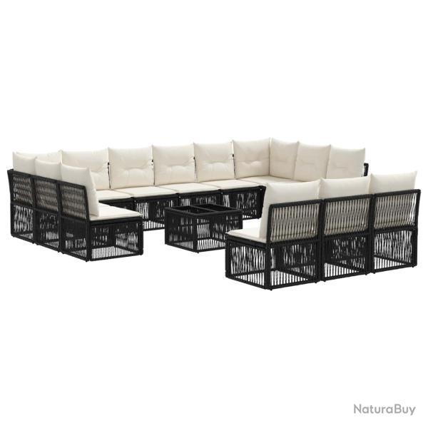 Ensemble de canap� de 14 pcs Noir polyrotin