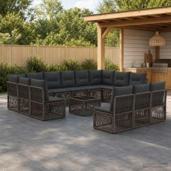 Ensemble de canap&eacute; de 14 pcs Gris polyrotin