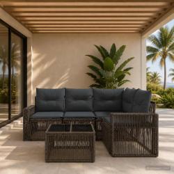 Ensemble de canap&eacute;s, 5 pi&egrave;ces, 4 places, gris et gris fonc&eacute;, pour la terrasse