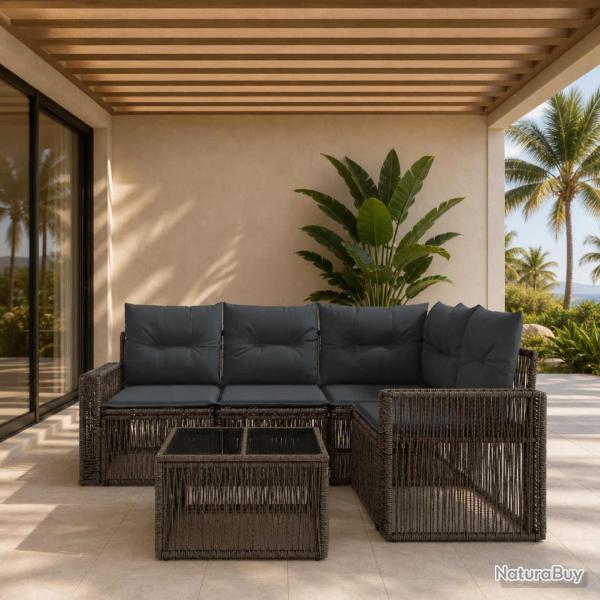 Ensemble de canap�s, 5 pi�ces, 4 places, gris et gris fonc�, pour la terrasse