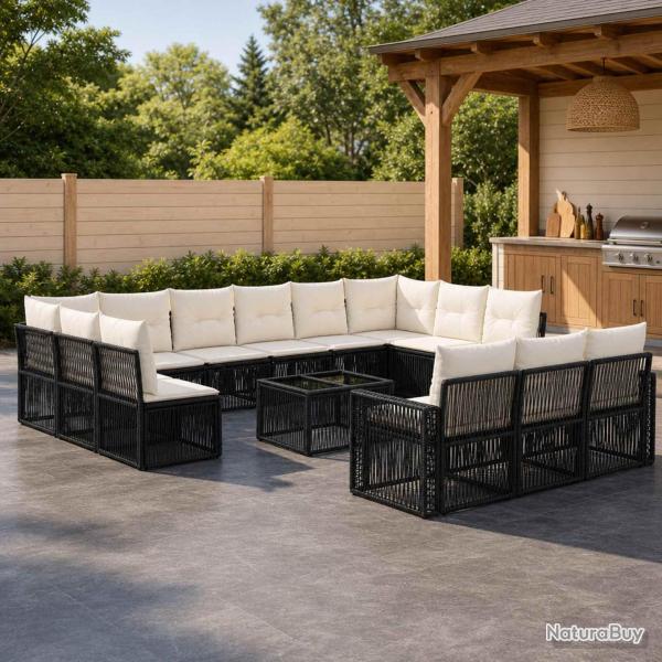 Ensemble de canap� de 14 pcs Noir et blanc cr�me