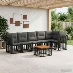 Ensemble de canap&eacute; de 7 pcs Noir et Gris fonc&eacute; polyrotin