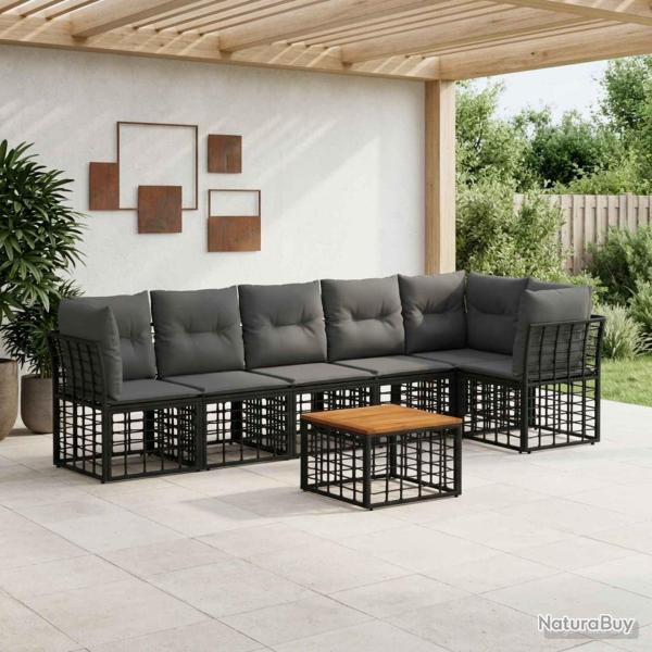 Ensemble de canap� de 7 pcs Noir et Gris fonc� polyrotin
