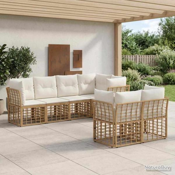 Ensemble de canap�s d'ext�rieur 7 pcs Naturel Polyester
