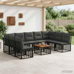 Ensemble de canap&eacute;s d'ext&eacute;rieur, 10 pi&egrave;ces, noir et gris fonc&eacute;, pour la terrasse