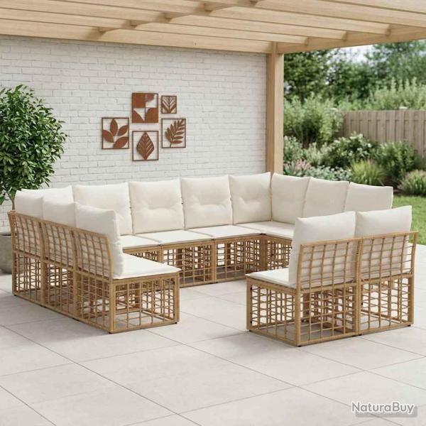 Ensemble de canap�s d'ext�rieur, 11 places, blanc naturel et cr�me