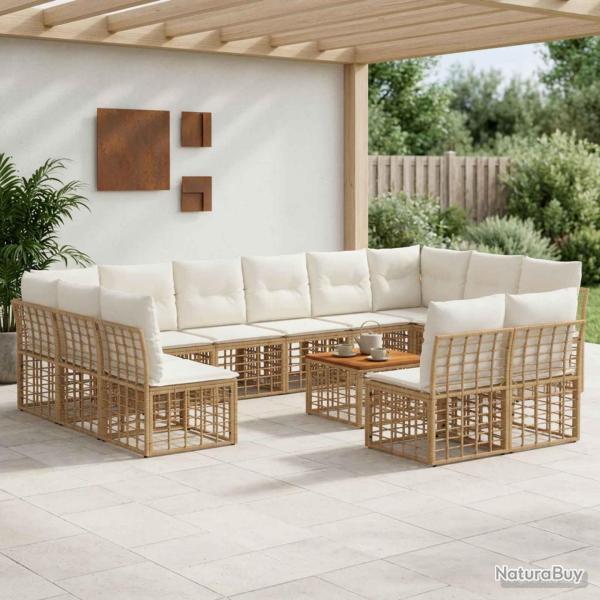 Ensemble de canap�s d'ext�rieur 13 pcs Blanc Naturel et Cr�me