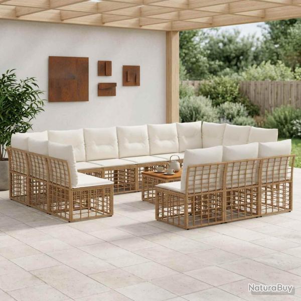 Ensemble de canap�s d'ext�rieur 14 pcs Blanc Naturel et Cr�me