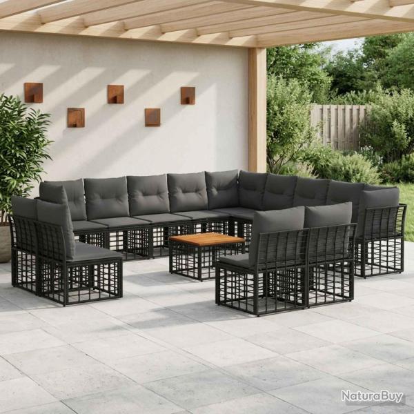 Ensemble de canap�s d'ext�rieur 14 pcs Noir et Gris fonc�