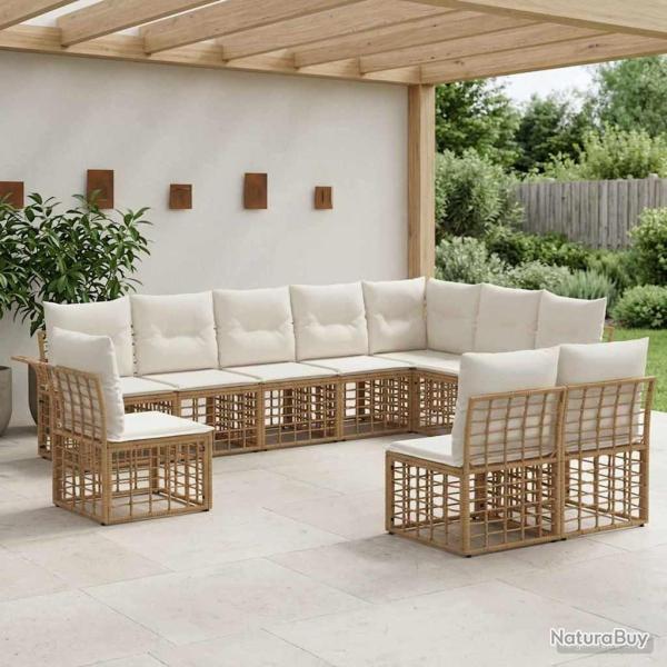 Ensemble de canap�s d'ext�rieur 10 pcs Blanc Naturel et Cr�me
