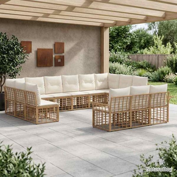 Ensemble de canap�s d'ext�rieur, 13 pi�ces, blanc, naturel et cr�me, pour la terrasse
