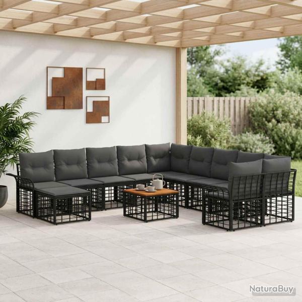 Ensemble de canap�s d'ext�rieur 12 pcs Noir et Gris fonc�