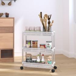 Chariot de rangement &agrave; 3 niveaux Argent&eacute; et blanc Aluminium