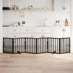 Barri&egrave;re pour chiens avec porte, 6 panneaux, en bois de peuplier, noire