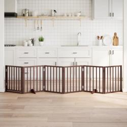 Barri&egrave;re pour chiens avec porte 6 panneaux bois de peuplier