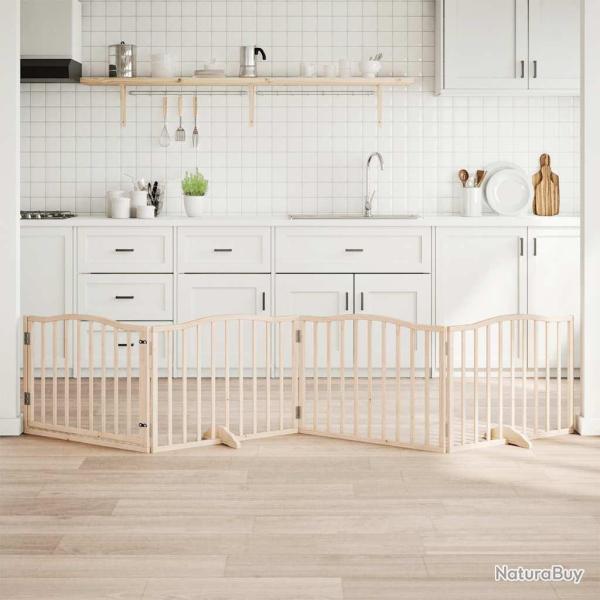 Barri�re pour chiens avec porte 4 panneaux bois de peuplier