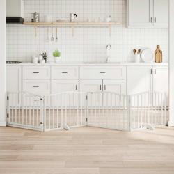 Barri&egrave;re pour chiens et porte 4 panneaux blanc bois de peuplier
