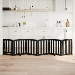Barri&egrave;re pour chiens et porte 6 panneaux noir bois de peuplier
