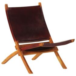 Chaise de relaxation pliable cuir v&eacute;ritable marron fonc&eacute;