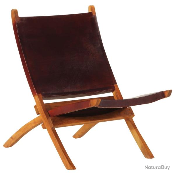 Chaise de relaxation pliable cuir v�ritable marron fonc�