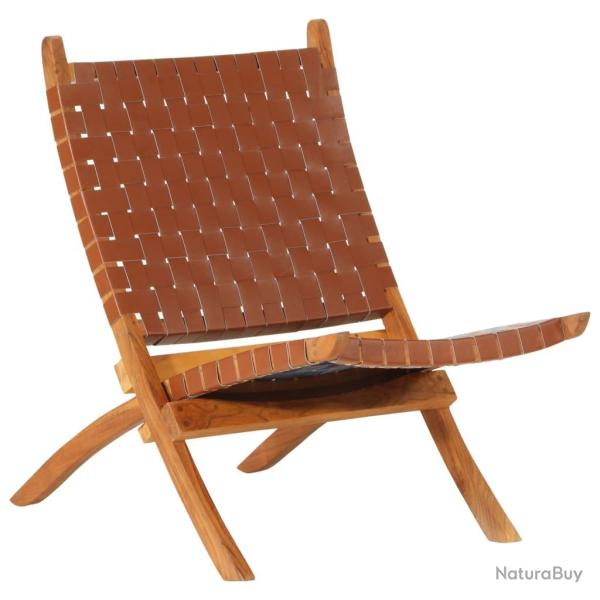 Chaise de relaxation pliable marron cuir v�ritable