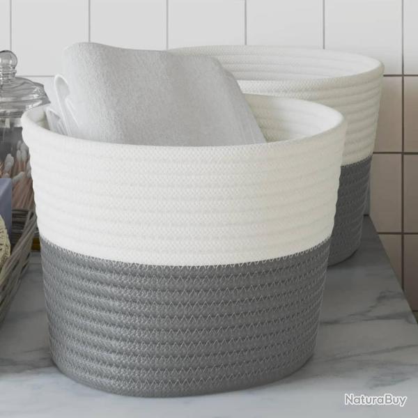 Paniers de rangement 2 pcs gris et blanc �24x18 cm coton