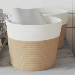 Paniers de rangement 2 pcs beige et blanc &Oslash;24x18 cm coton