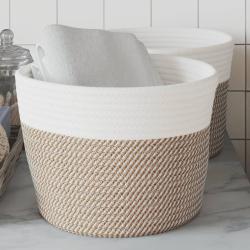 Paniers de rangement 2 pcs marron et blanc &Oslash;24x18 cm coton