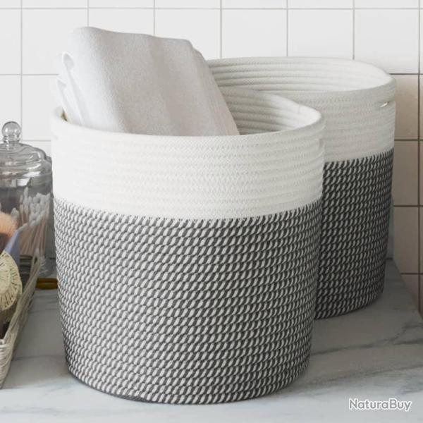 Paniers de rangement 2 pcs gris et blanc �28x28 cm coton