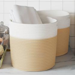 Paniers de rangement 2 pcs beige et blanc &Oslash;28x28 cm coton
