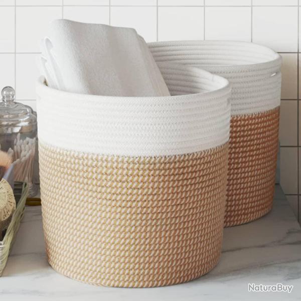 Paniers de rangement 2 pcs marron et blanc �28x28 cm coton