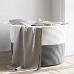 Panier &agrave; linge gris et blanc &Oslash;55x36 cm coton