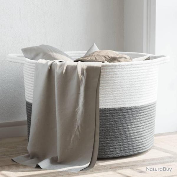 Panier � linge gris et blanc �55x36 cm coton