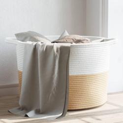 Panier &agrave; linge beige et blanc &Oslash;55x36 cm coton